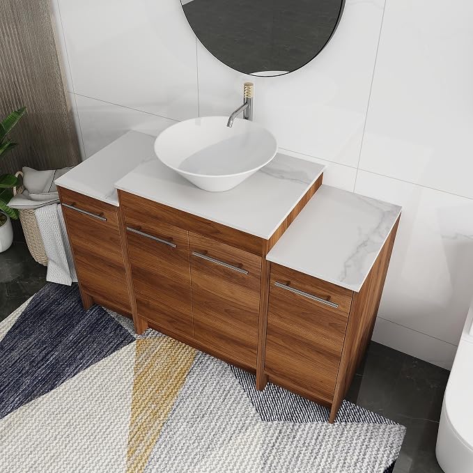 48 Inch Bathroom Vanity with Sink, Modern Brown Bathroom Vanity with Side - Image 8