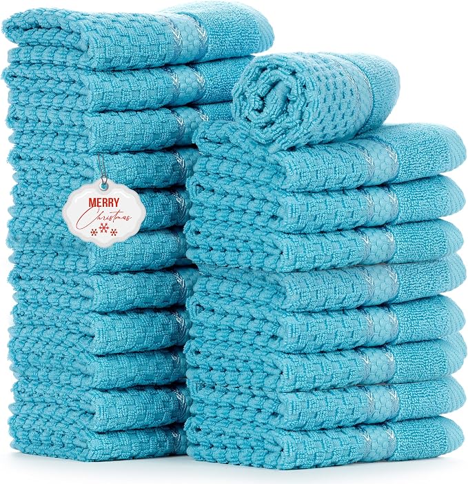 Ample Decor Washcloth Set of 20 Sky Blue 100% Cotton by AmpleDecor