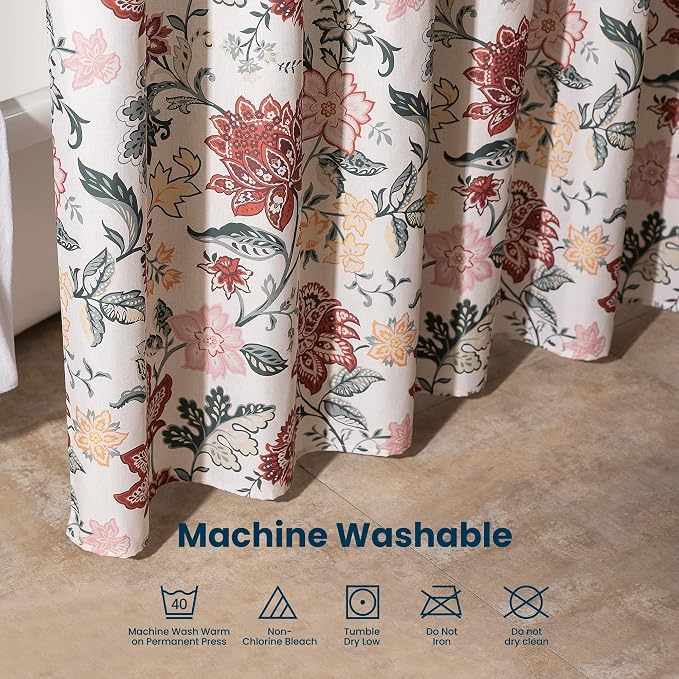 SLEEP ZONE Red Blossom Shower Curtain Waterproof Curtains - Image 6