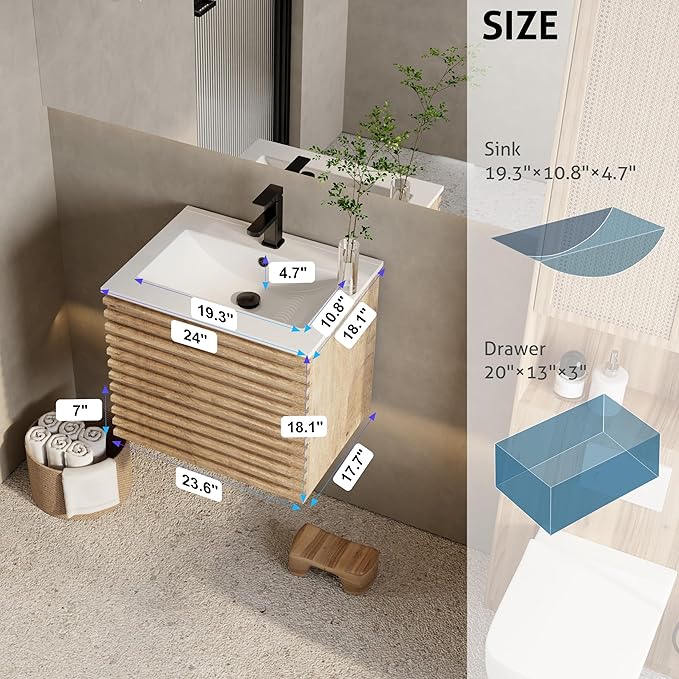 eclife 24" Floating Bathroom Vanity - Image 2