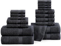 LANE LINEN 100% Ring Spun Cotton Black Bath Towel Set, 8 Washcloths, 4 Shower by LaneLinen