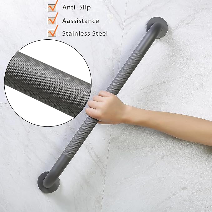 Shower Grab Bar, 2 Pack 24 Inch Gray Bathroom Grab Bar, 1.25" Diameter 304 - Image 5