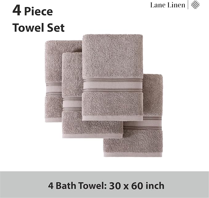 LANE LINEN 100% Cotton Bath Towels Set of 4 - Image 3