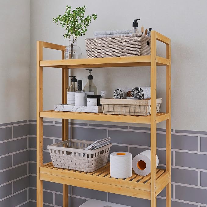 SMIBUY Bathroom Storage Shelf, Bamboo Over-The-Toilet Organizer Rack, - Image 8