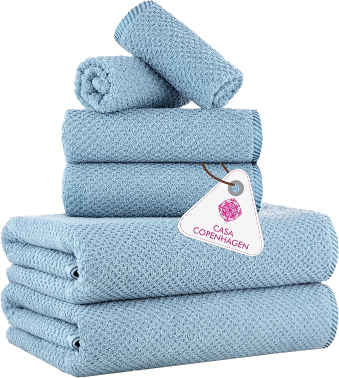 CASA COPENHAGEN Popcorn 6 Pieces Towel Set- Dusty Blue, 600 GSM 2 Bath Towel 2 by CASACOPENHAGEN