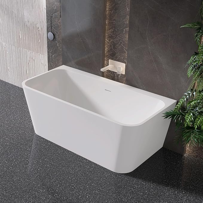 59" Acrylic Back-to-Wall Bathtub, Freestanding Bathtubs, Stand Alone Tub by MEDUNJESS
