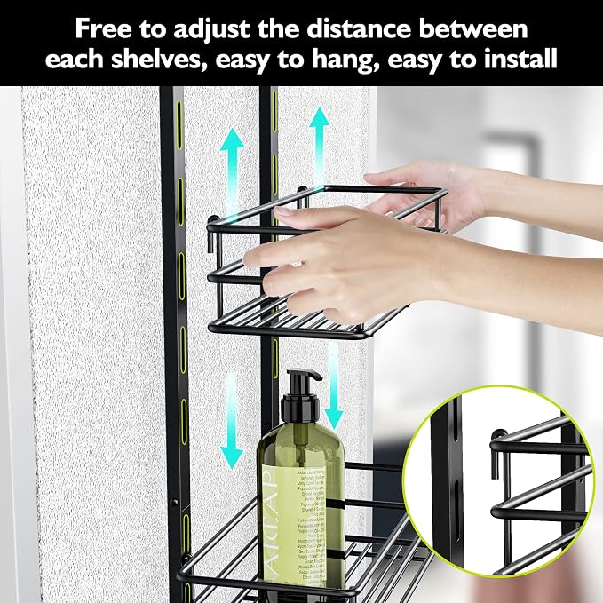 Orimade Over the Door Shower Caddy Adjustable 5 Tier Black, Bathroom Hanging - Image 2