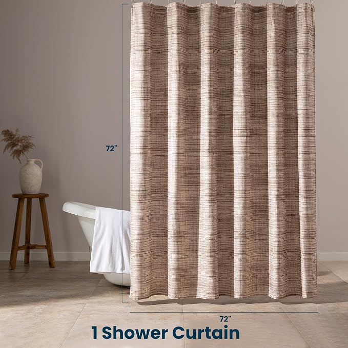 SLEEP ZONE Oatmeal Heather Shower Curtain Waterproof Curtains - Image 6