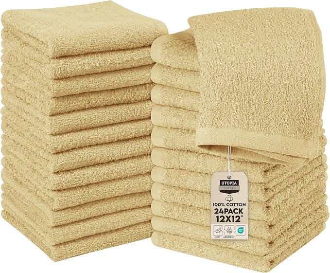 Utopia Towels 24 Pack Cotton Washcloths Set, 100% Ring Spun Cotton, Highly by UTOPIATOWELS