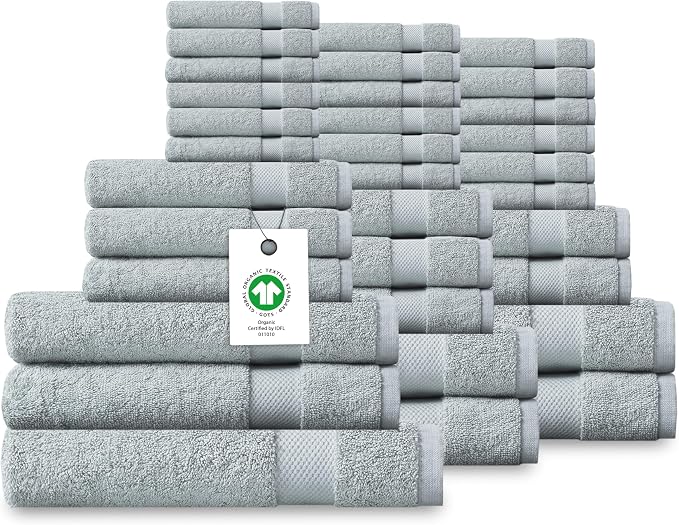 Delara Organic Cotton Luxuriously Plush Bath Towel 33 Piece Set|GOTS & Oeko-TEX by Delara