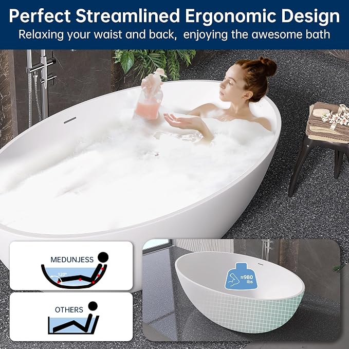 67'' Freestanding Soaking Bathtub Stone Resin Deep Bathtub Modern Bathtub Deep - Image 8