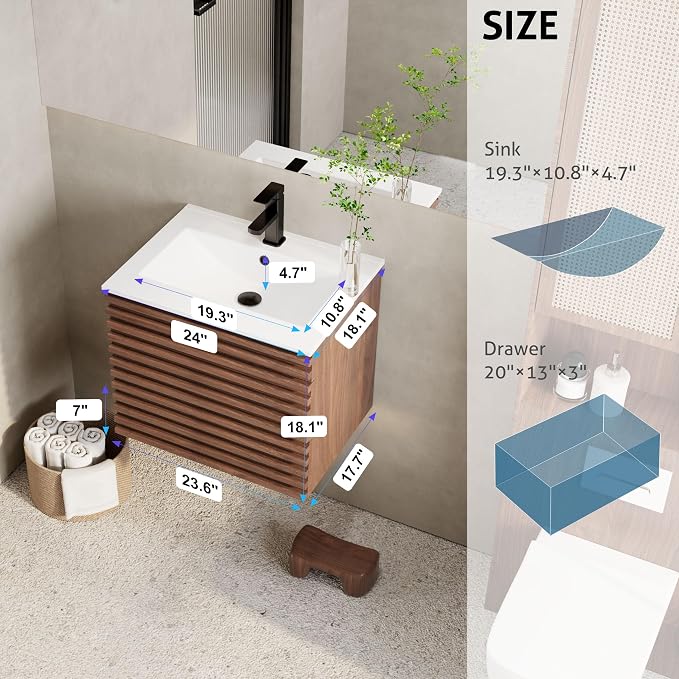 eclife 24" Floating Bathroom Vanity - Image 2