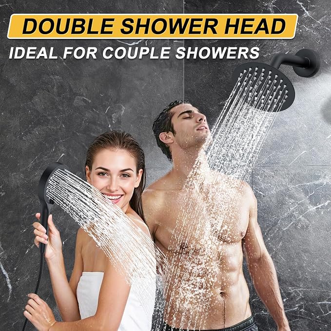 Shower Faucet Set Matte Black Shower System, Round Rain Shower Head and - Image 3