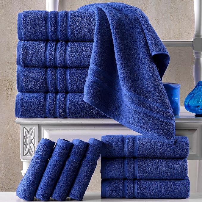 Hawmam Linen Royal Blue Hand Towels 4 Pack Turkish Cotton Premium Quality Soft - Image 7