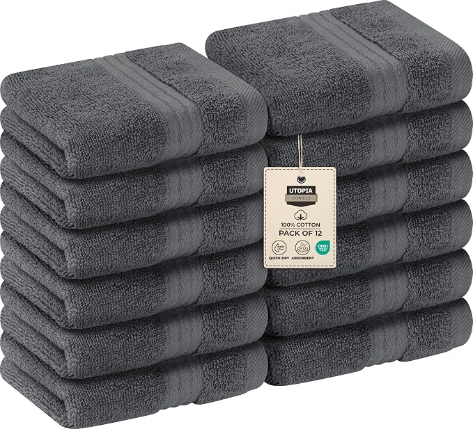 Utopia Towels 12 Pack Premium Wash Cloths Set, 12 by 12 Inches, 100% Cotton by UTOPIATOWELS