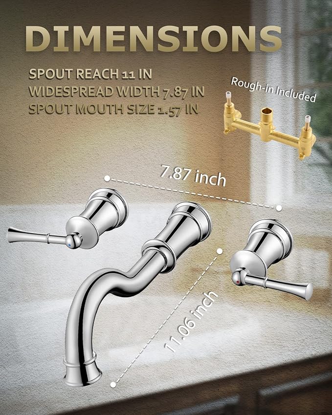 Roman Bathtub Faucet Wall Mount Widespread Tub Filler - Image 6