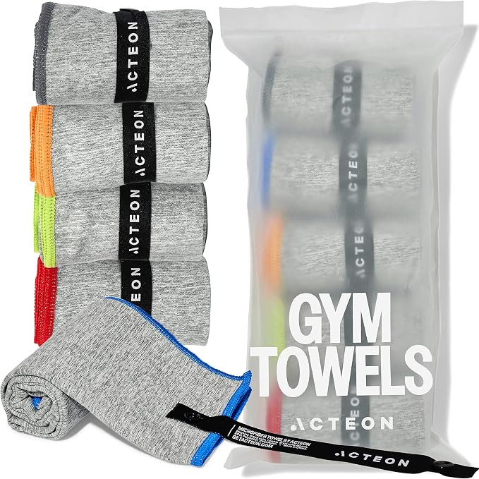 Acteon Microfiber Gym Towels 5 Pack, Quick Dry Silver ION Odor-Free Sweat Towel by Acteon