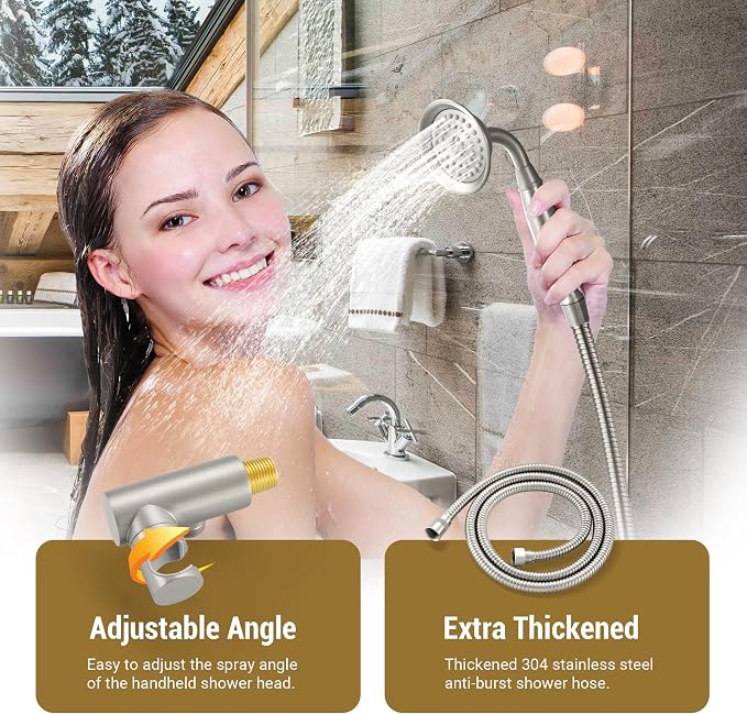 DASAN Brushed Nickel Rain Shower System Complete Antique Shower Faucet Sets - Image 5