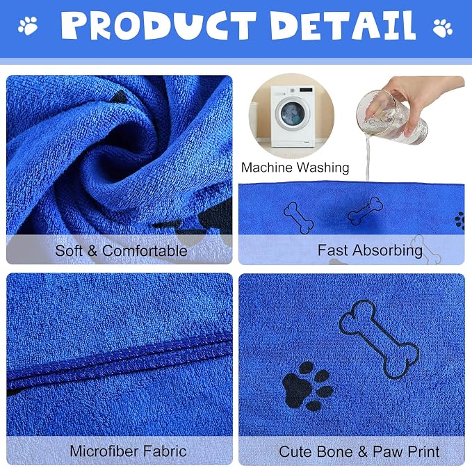 Chumia 4 Pcs Dog Towels for Drying Dog Puppy Bulk Microfiber Absorbent Paw - Image 3