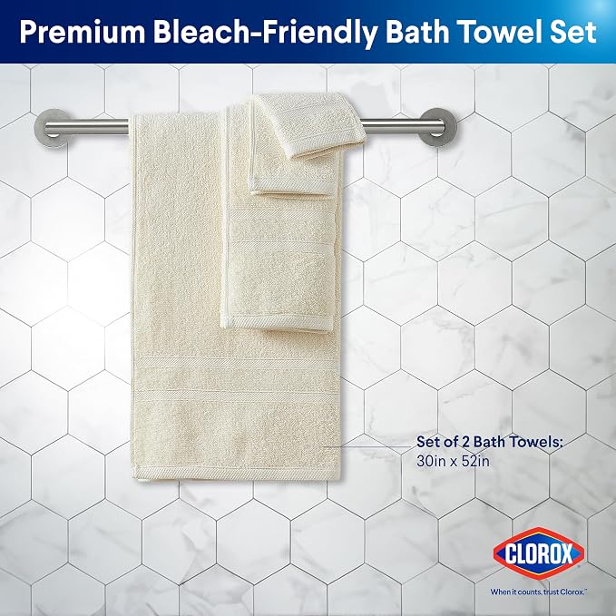 Clorox Bleach Friendly Towels, Quick Dry, 100% Cotton Bath Towels, Highly - Image 2
