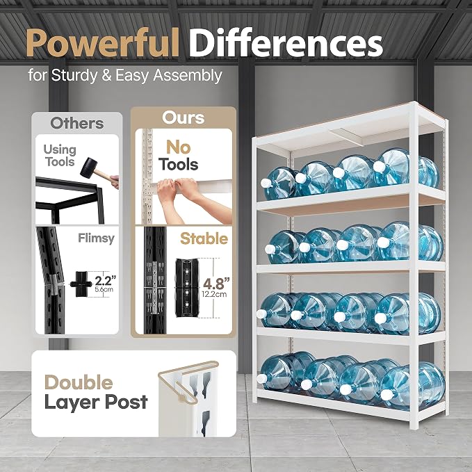 HOMEDANT House 48.1" W 5 Tier Heavy Duty Garage Shelving Adjustable Metal Rack - Image 5