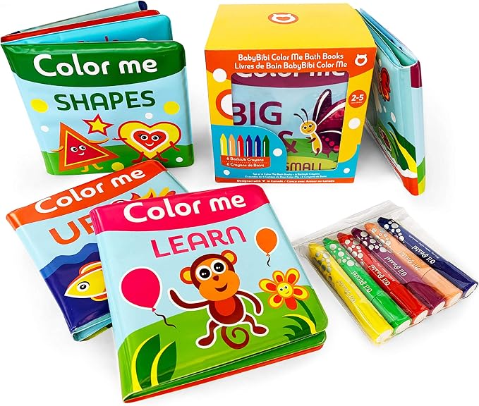BabyBibi Color Me Bath Books Plus Crayons – Set of 4 Different Books – Includes by BabyBibi