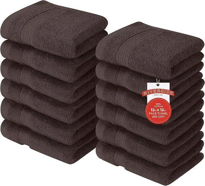 RIVERSIDE 12 Pack Premium 100% Cotton Face Washcloths, 550 GSM, 12 x 12 Inches by RIVERSIDE