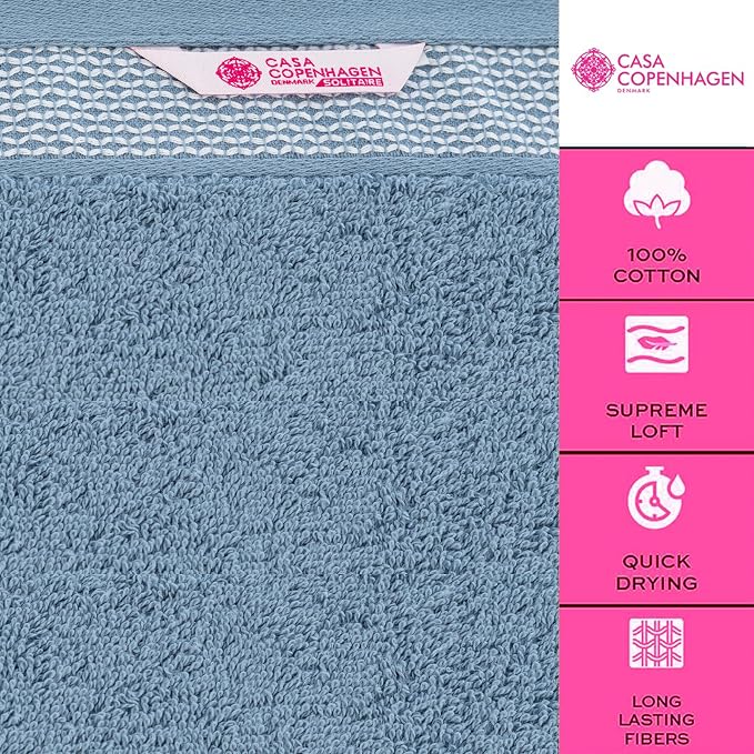 CASA COPENHAGEN Solitaire 6 Pieces Towel Set- Dusty Blue, 600 GSM 2 Bath Towel - Image 2