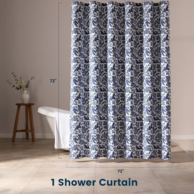 SLEEP ZONE Navy Leaf Shower Curtain Waterproof Curtains - Image 7