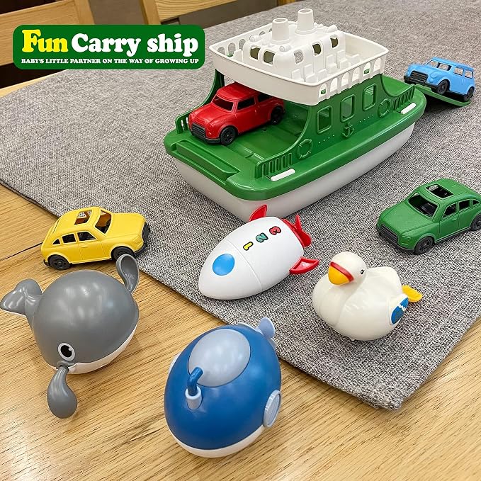 Ferry Boat with 4 Car and 4 Wind Up Bath Swimming Toys, Kids Bath Toy Floating - Image 3