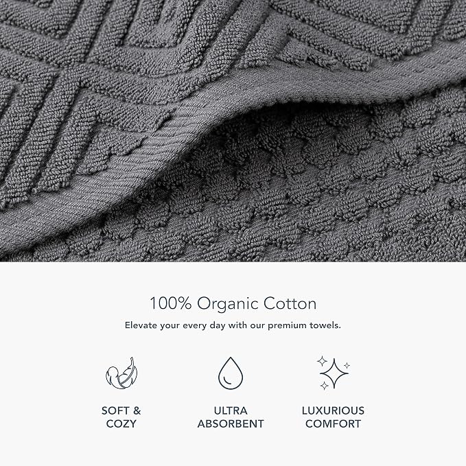 Texere 100% Organic Cotton Diamond Jacquard 700 GSM Luxury Bath Towel Sets - Image 3