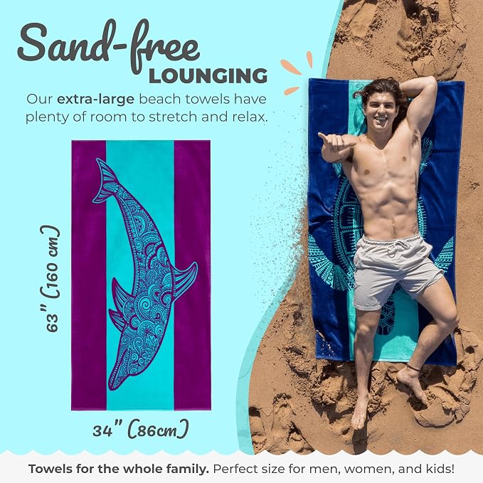 Nova Blue Dolphin Beach Towel – Tropical Blue & Purple Colors - Image 3