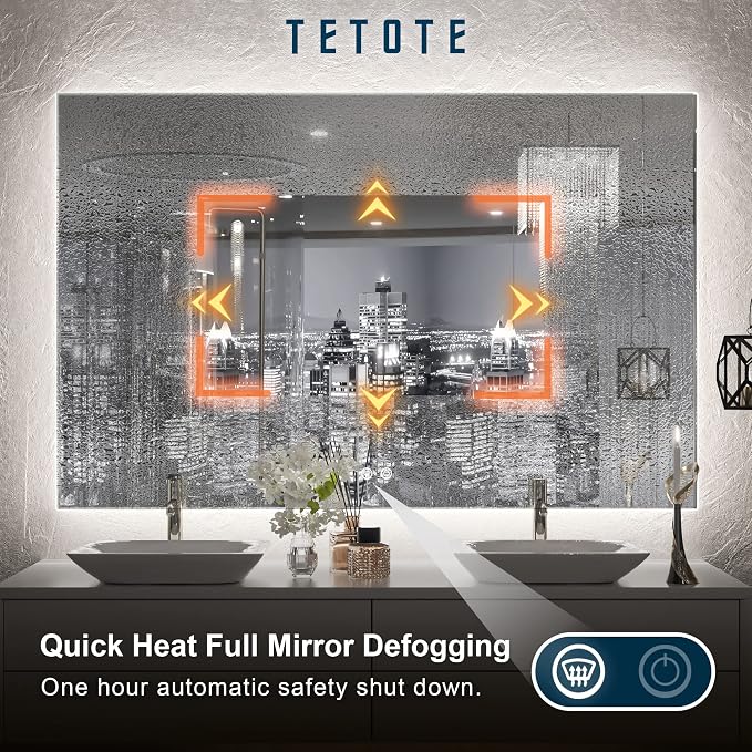 TETOTE 48 x 30 LED Backlit Bathroom Mirror - Image 4