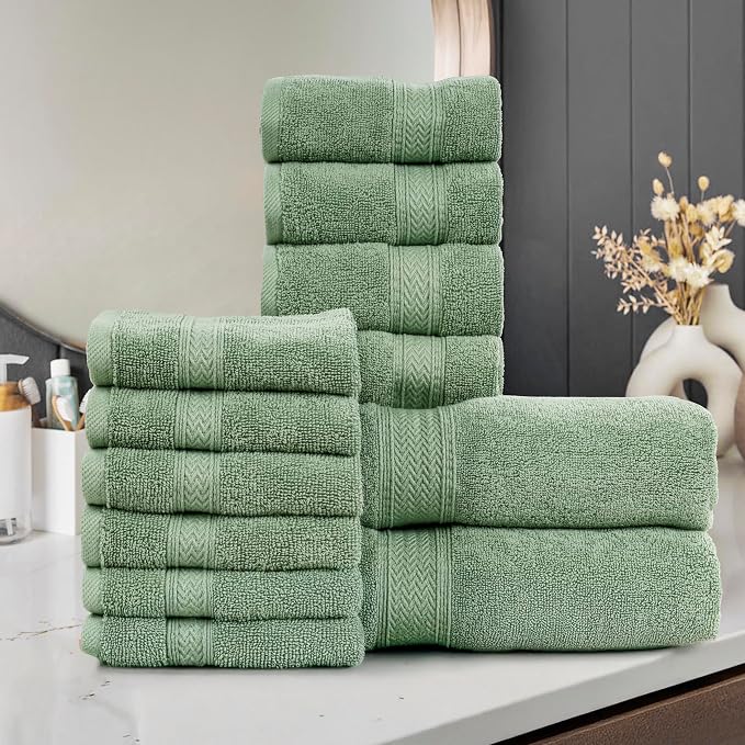 HILLFAIR 12-Piece Cotton Bath Towel Set - Image 3