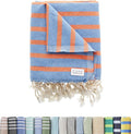Large Turkish Beach Towel, Striped Denim Blue & Orange by CapeComforts