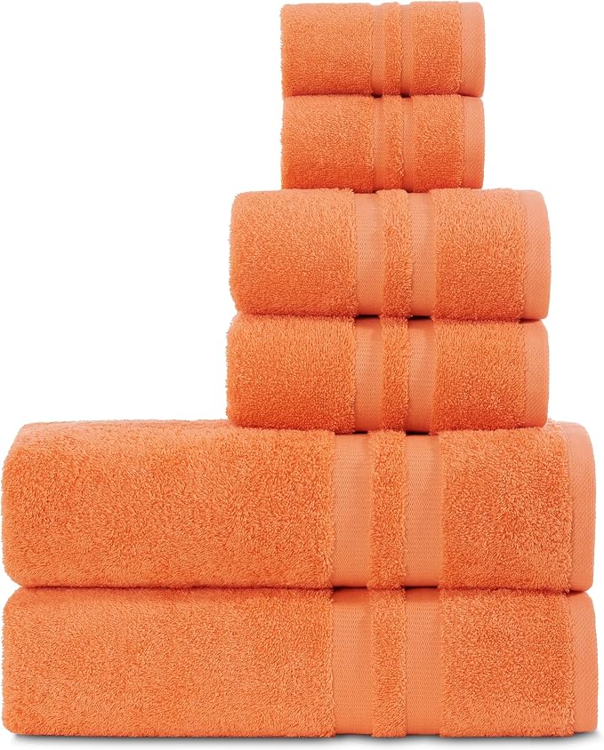 Premium 6 Piece Towel Set, 2 Bath Towel, 2 Hand Towels, 2 Washcloths, 100% by CottonFineBathTowels