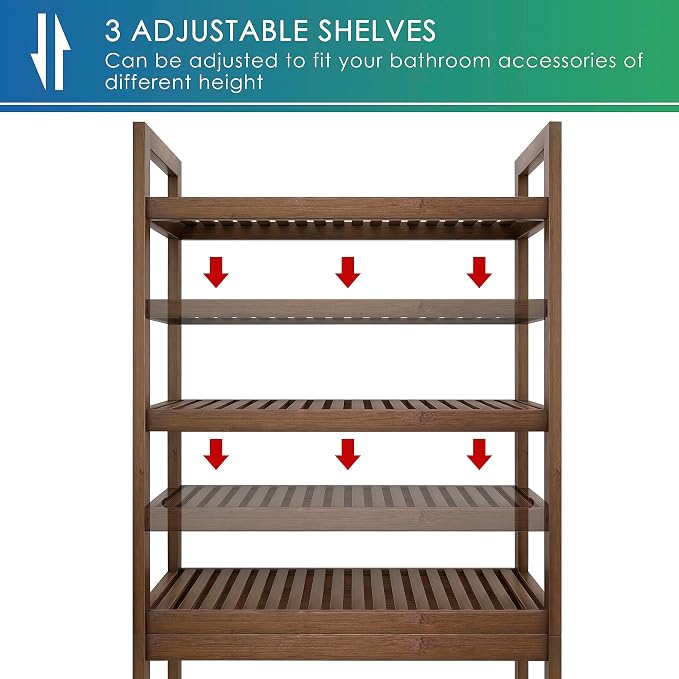 SMIBUY Bathroom Storage Shelf, Bamboo Over-The-Toilet Organizer Rack, - Image 7