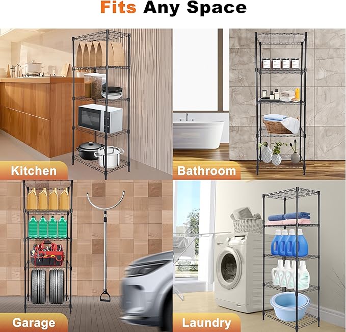 Whitmor 5 Tier Storage Shelves, Heavy Duty Metal Shelving, 400 lbs Capacity per - Image 7