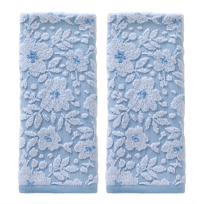 SKL Home Floral Jacquard Hand Towel Set, Sky Blue by SKLHomebySaturdayKnightLtd