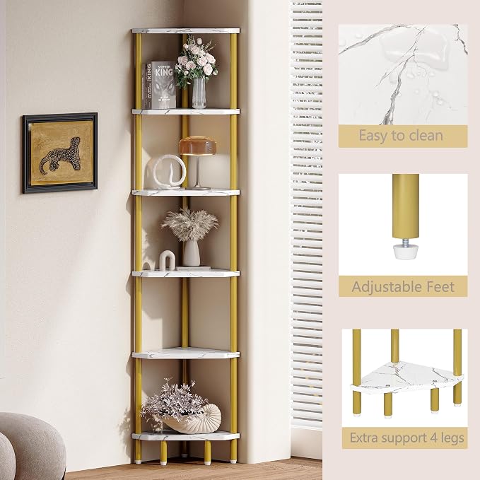 6 Tier Corner Shelf, 66.5'' Tall Standing Shelf, Narrow Display Shelf Stand - Image 7