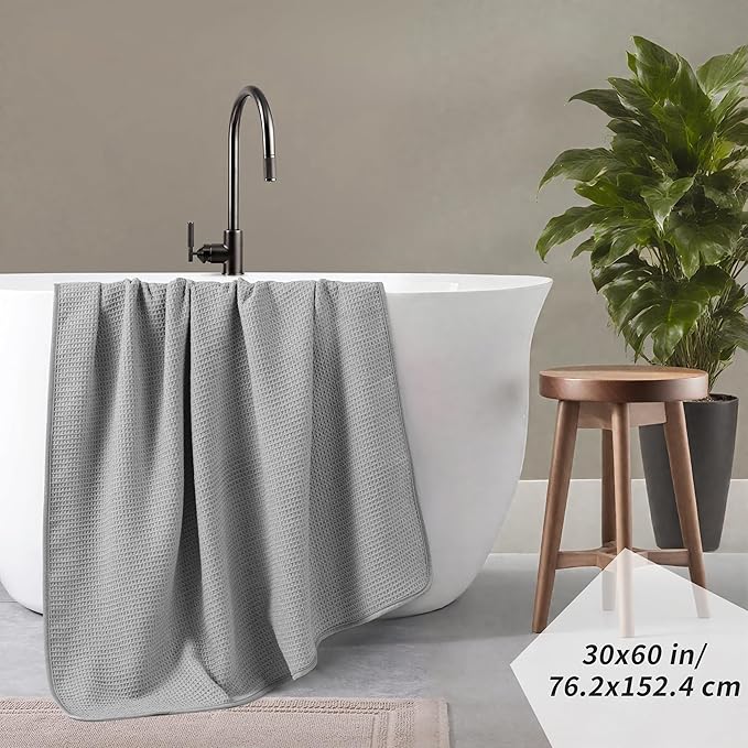 POLYTE 380 GSM Microfiber Oversize Quick Dry Lint Free Waffle Bath Towel - Image 3