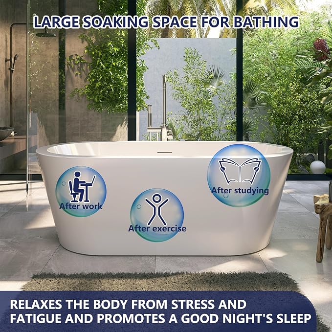 64" Acrylic Free Standing Tub, Stand Alone Tub, Freestanding Bathtub, Soaking - Image 6
