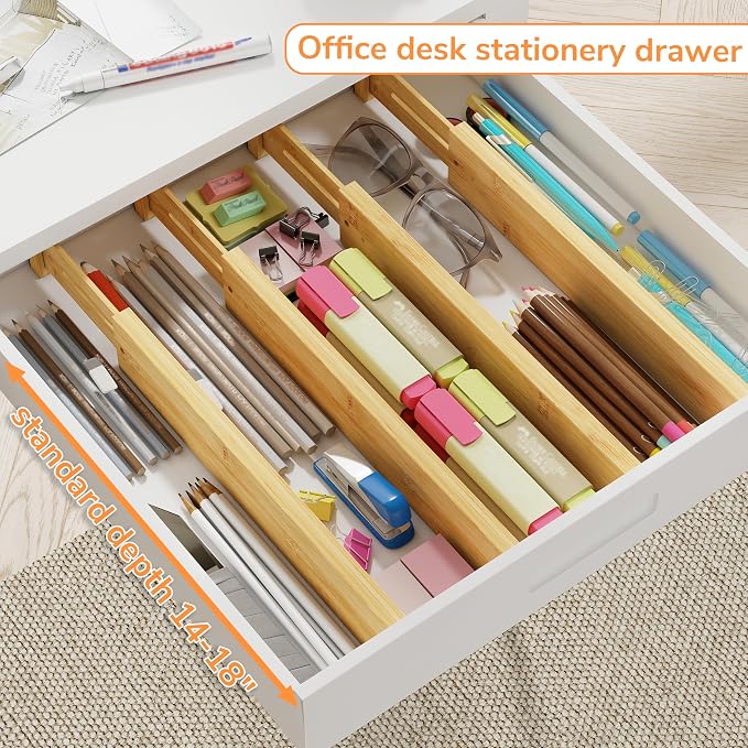 BAMEOS Drawer Divider, Expandable Bamboo Separators Adjustable Utensil Knife - Image 7