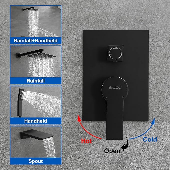 SHAMANDA Shower System with Waterfall Tub Spout and Handheld Shower Head - Image 3