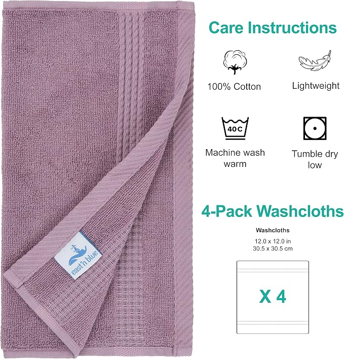 EastNBlue Lara 100% Turkish Cotton Washcloths 4 Pack, Extra Soft & Absorbent - Image 2