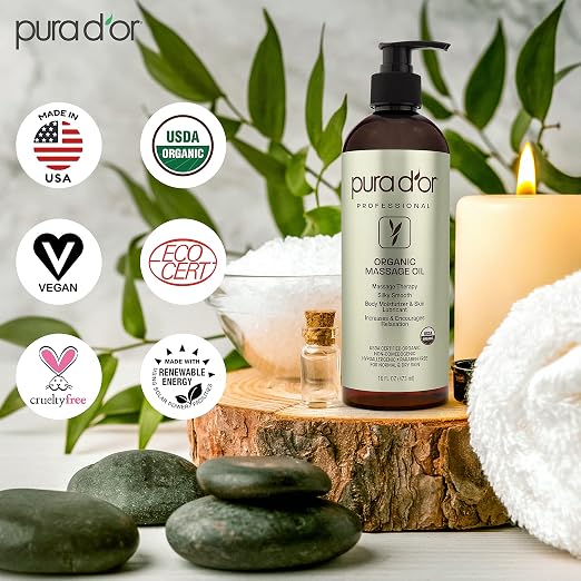 PURA D'OR 16 Oz ORGANIC Massage Therapy Oil USDA Certified Almond, Lavender Oils - Image 4