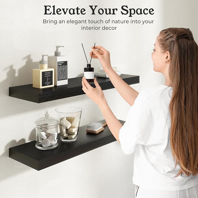 Floating Shelves for Wall, 7.9" Deep Wall Mounted Wood Shelves for Bathroom - Image 4