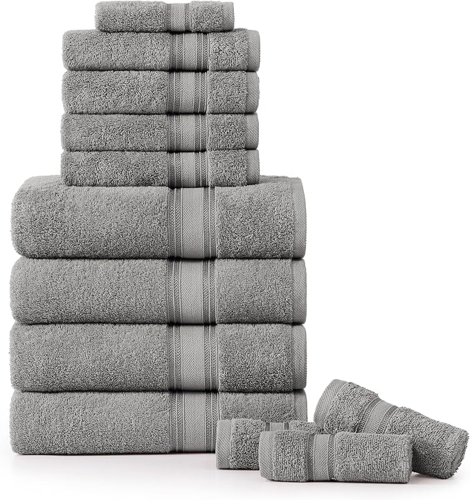 LANE LINEN Bath Towel Set of 12 – Premium 100% Cotton Mercerized, 4 Bath by LaneLinen