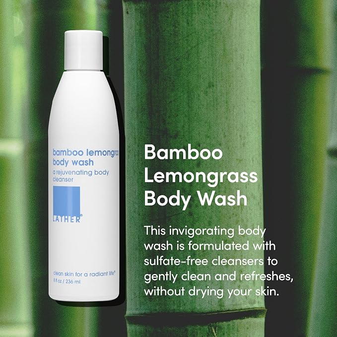 LATHER - Bamboo Lemongrass Natural Body Wash, 8 fl oz - Shower Gel Cleanser - - Image 2