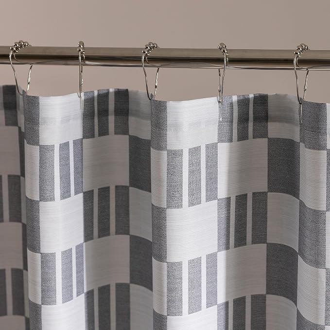 SLEEP ZONE Grey Checkered Shower Curtain Waterproof Curtains - Image 2